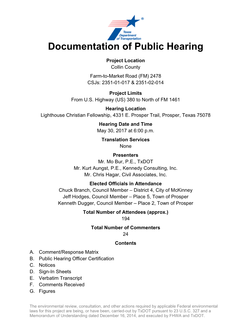 Public Hearing Documentation