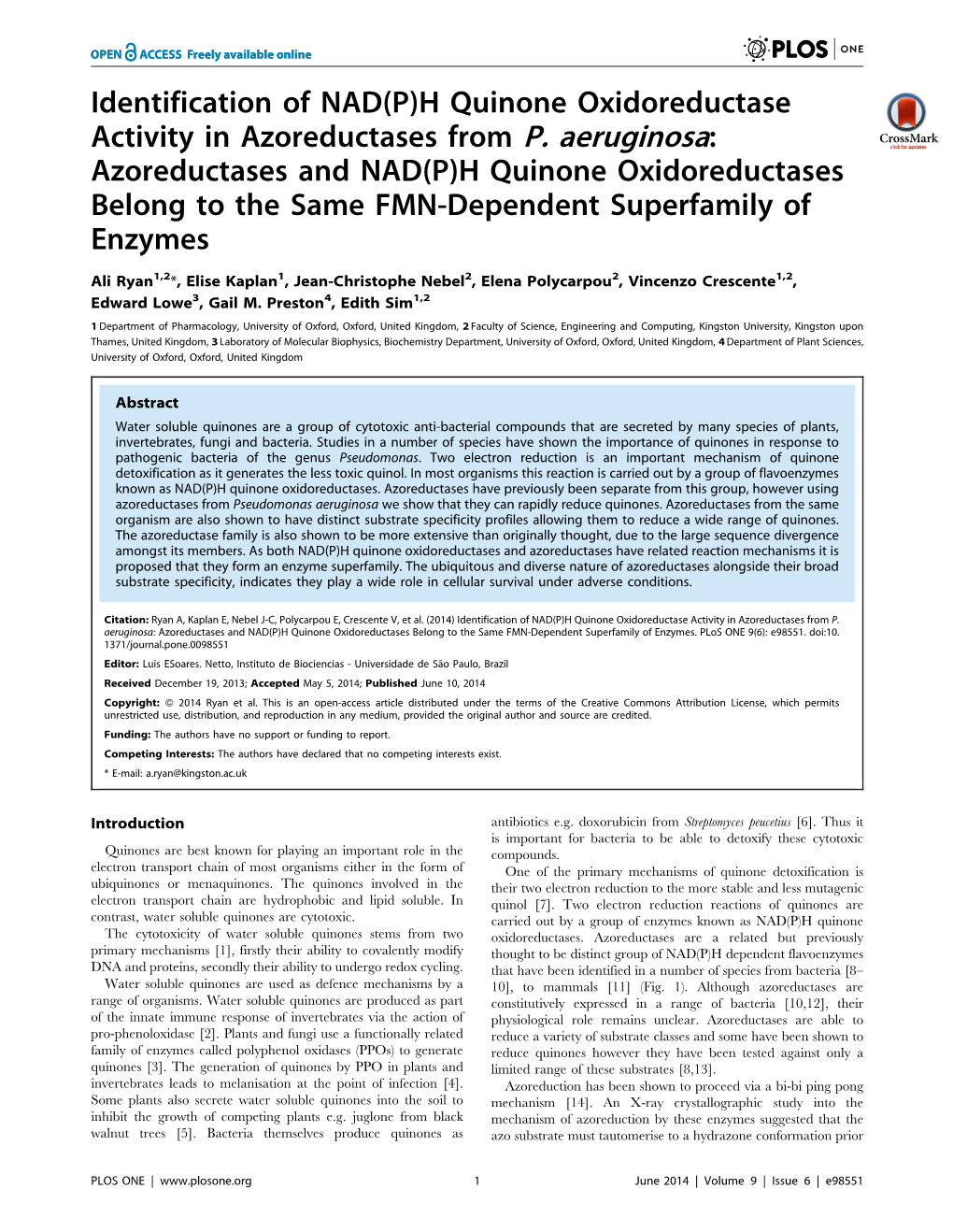 Identification of NAD (P) H Quinone Oxidoreductase Activity In