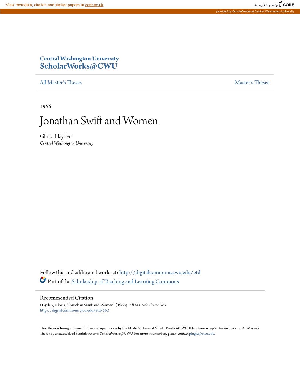 Jonathan Swift and Women