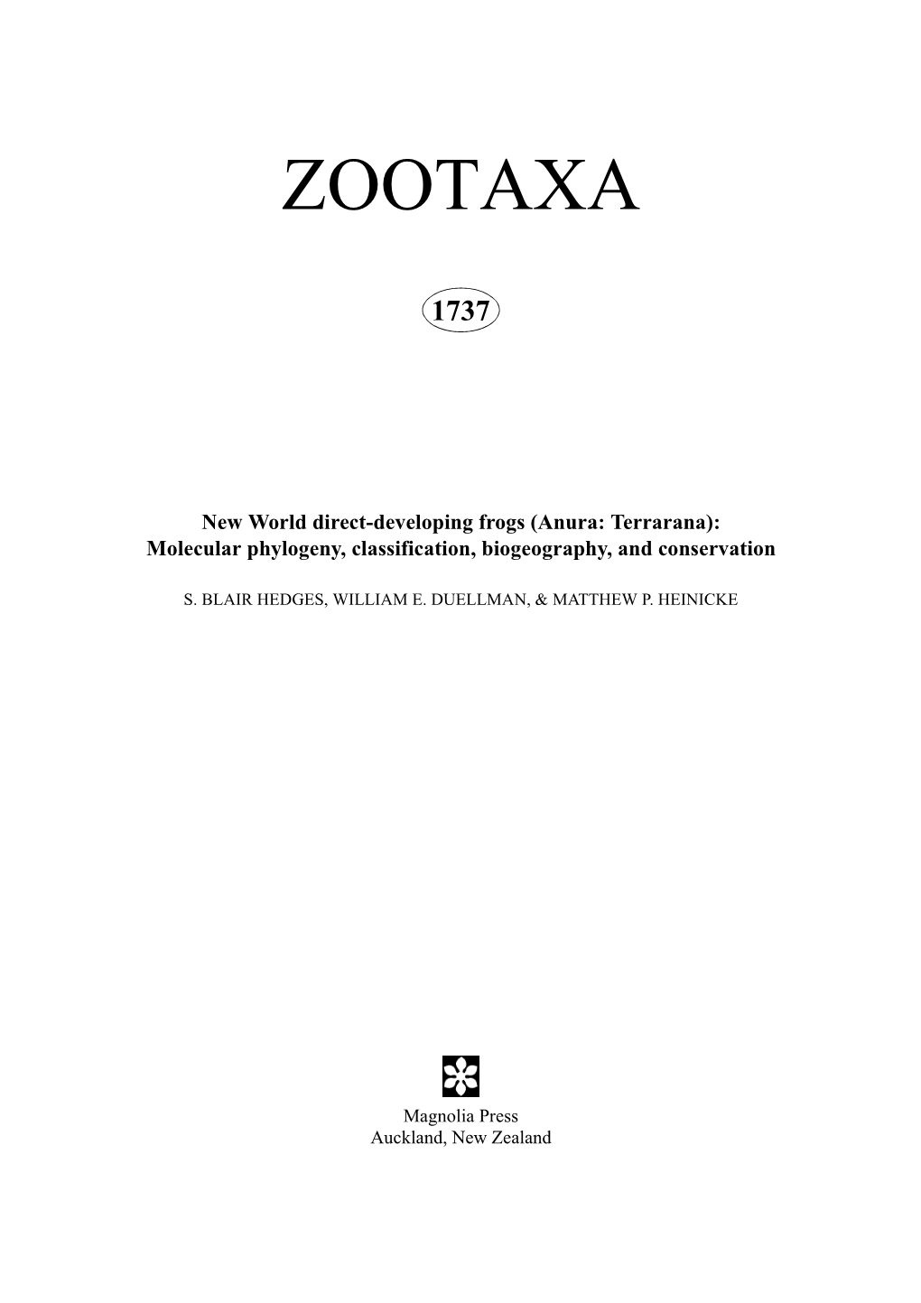 Zootaxa, New World Direct-Developing Frogs (Anura