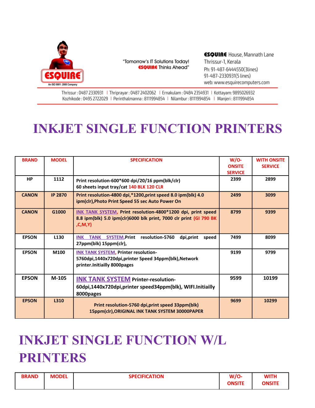 Inkjet Single Function Printers