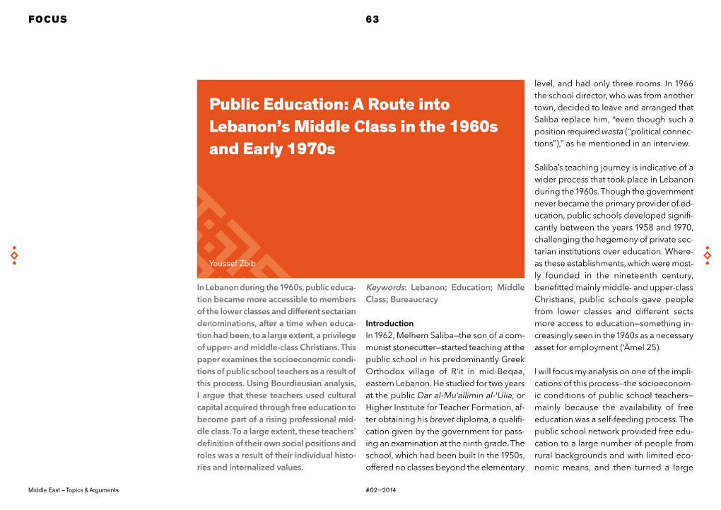 Public Education: a Route Into Lebanon's Middle Class in The