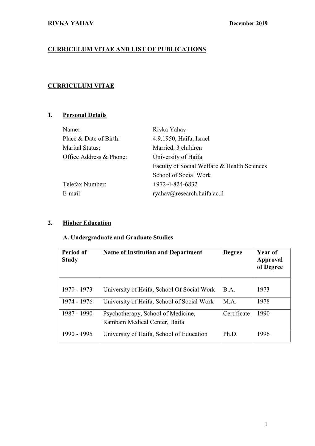 Curriculum Vitae and List of Publications