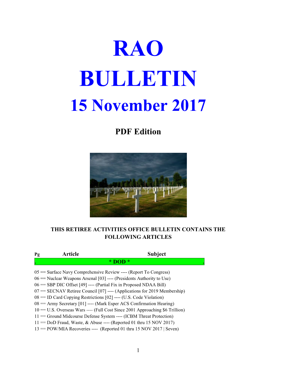 RAO BULLETIN 15 November 2017