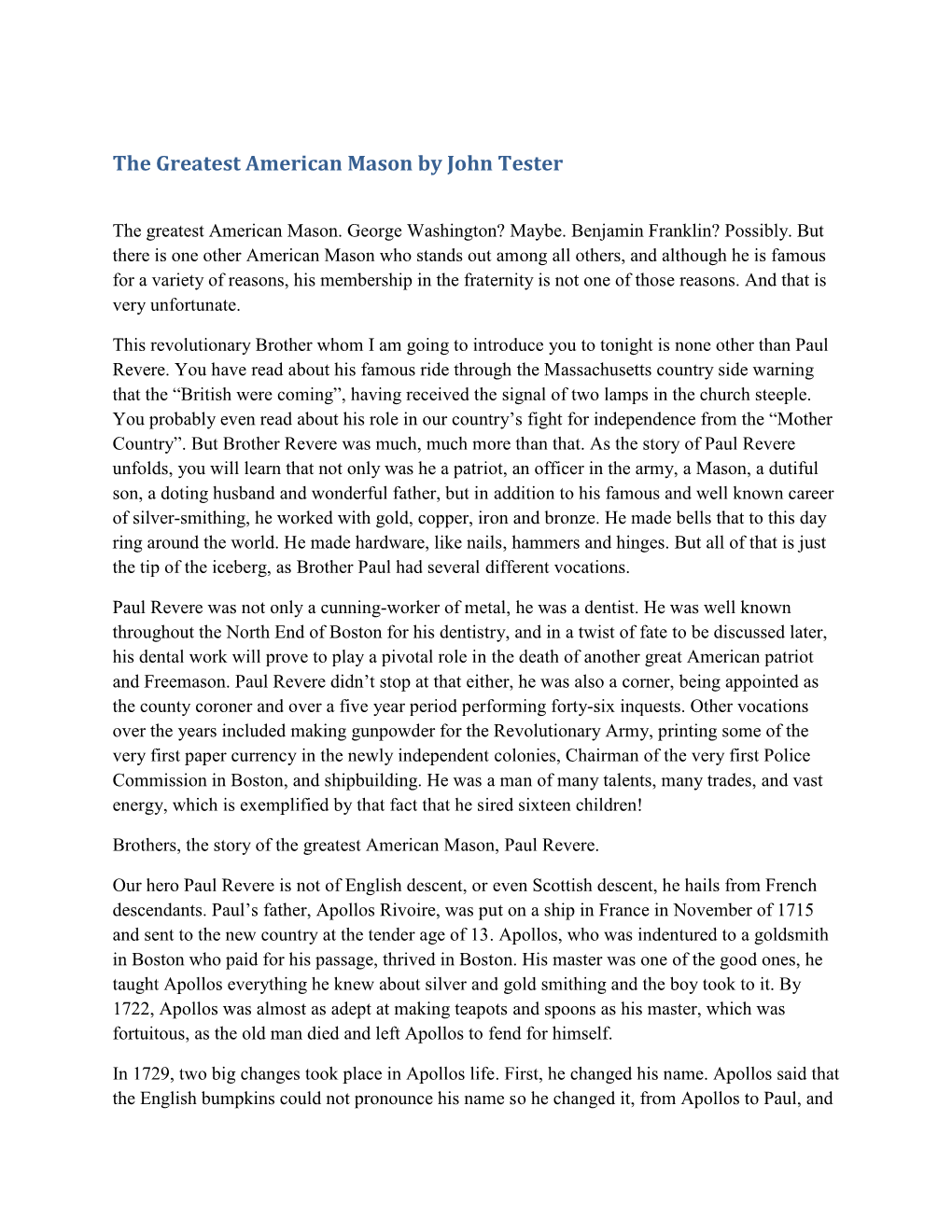 The Greatest American Mason by John Tester