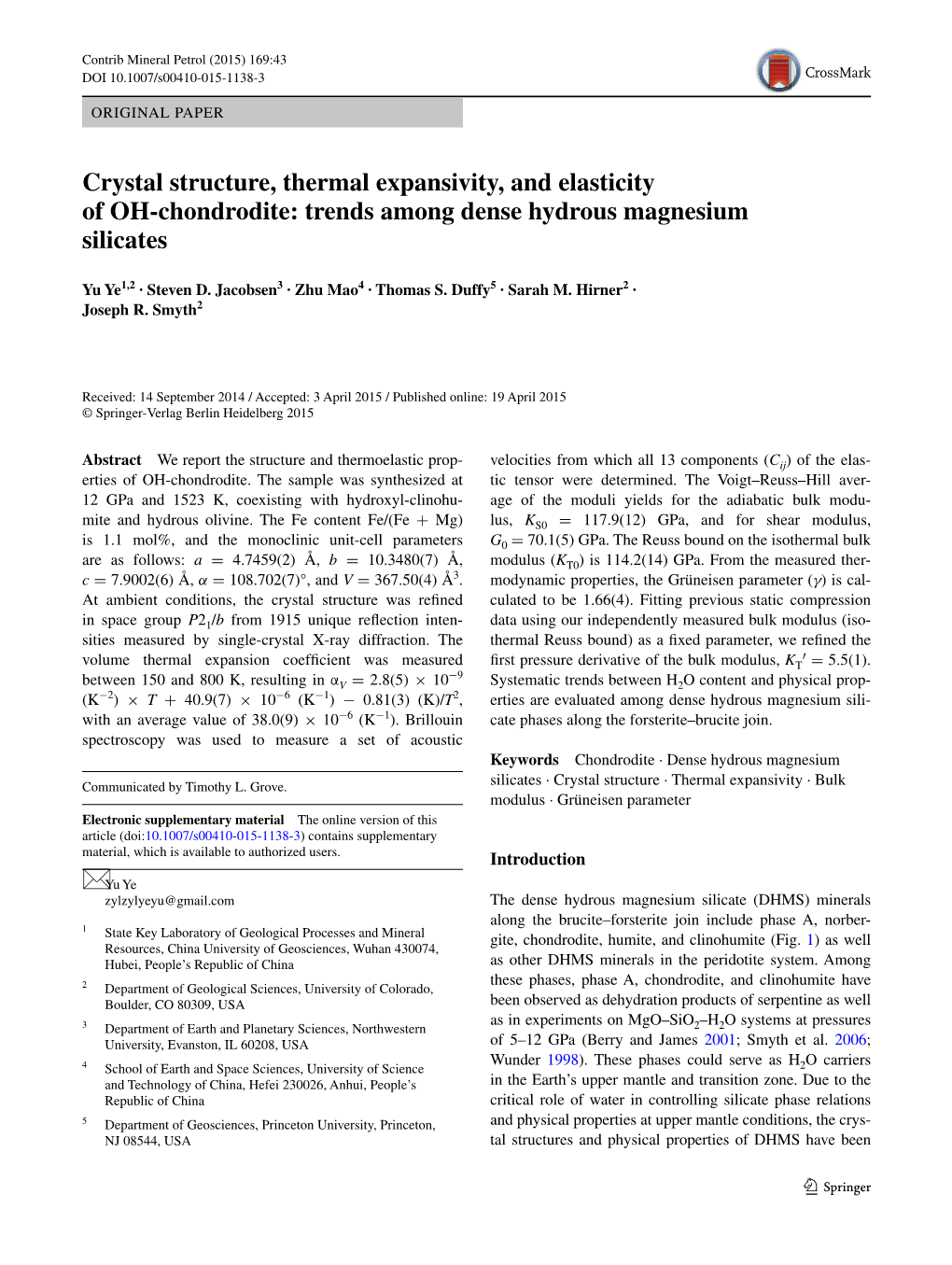 Crystal Structure, Thermal Expansivity, and Elasticity of OH-Chondrodite: Trends Among Dense Hydrous Magnesium Silicates