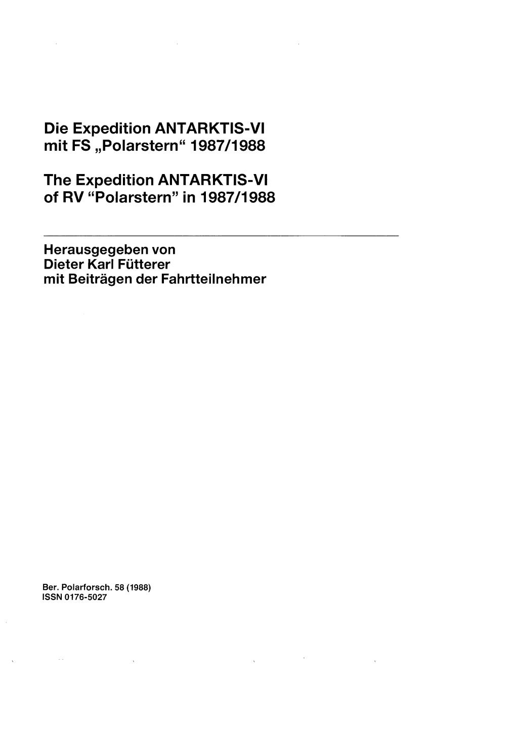 „Polarstern“ 1987/1988 the Expedition ANTARKTIS-VI of RV