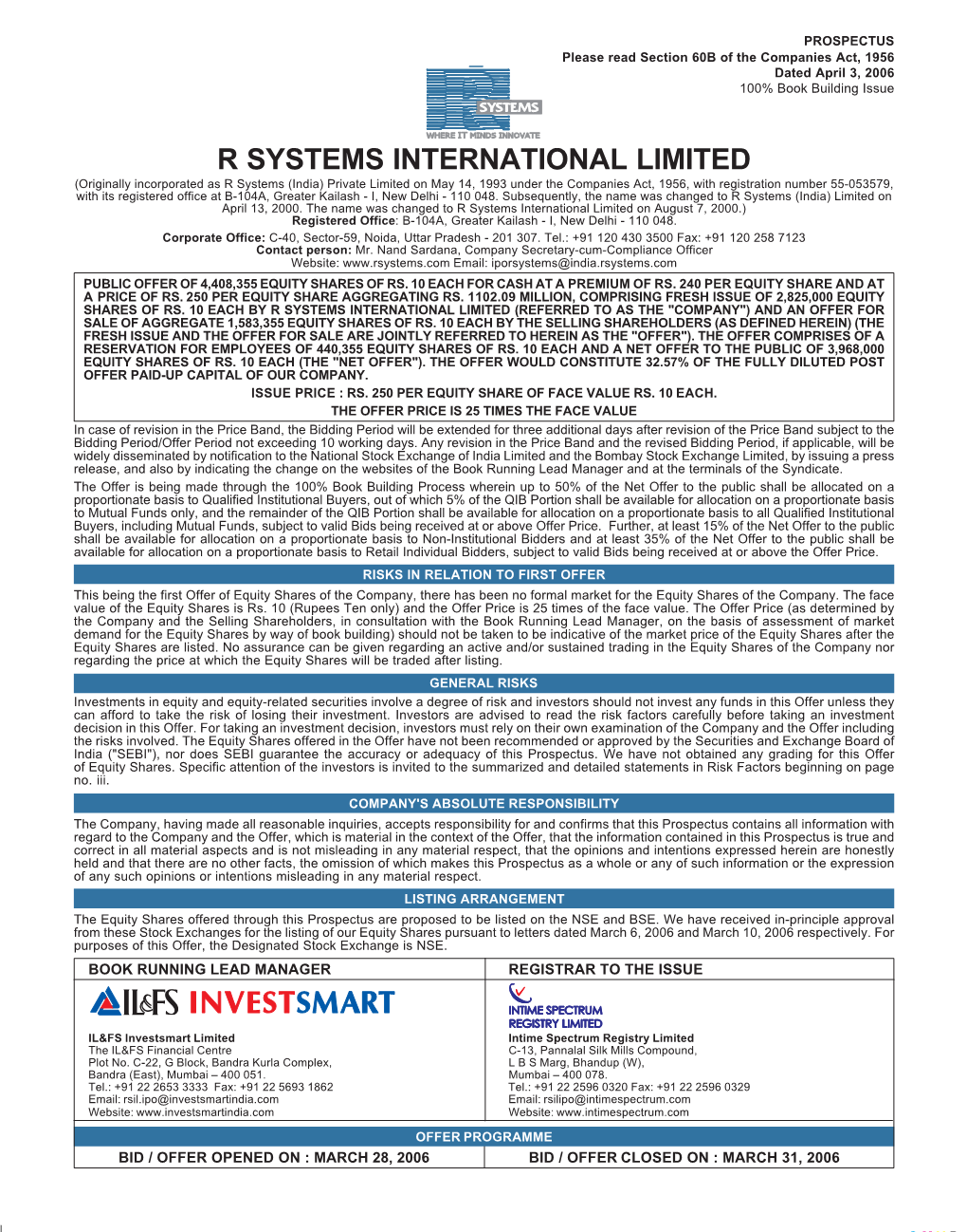 Prospectus of R Systems International Limited