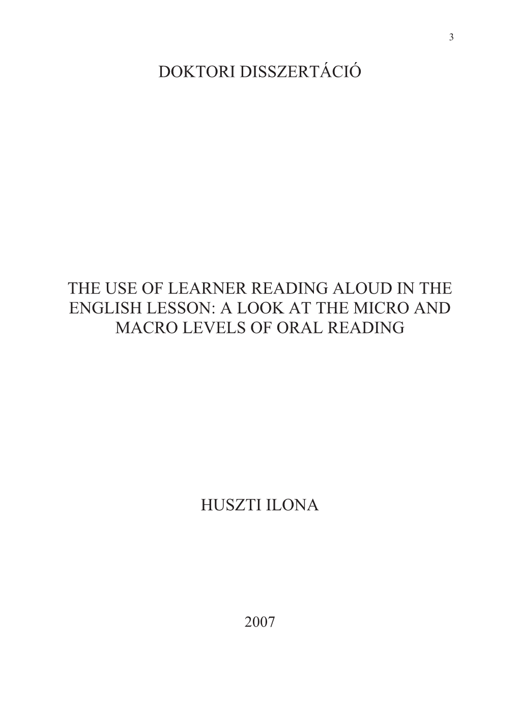 Doktori Disszertáció the Use of Learner