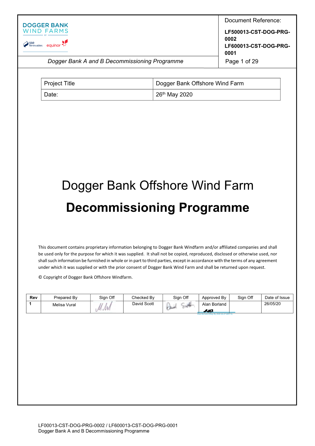 Dogger Bank a & B Decommissioning Programme