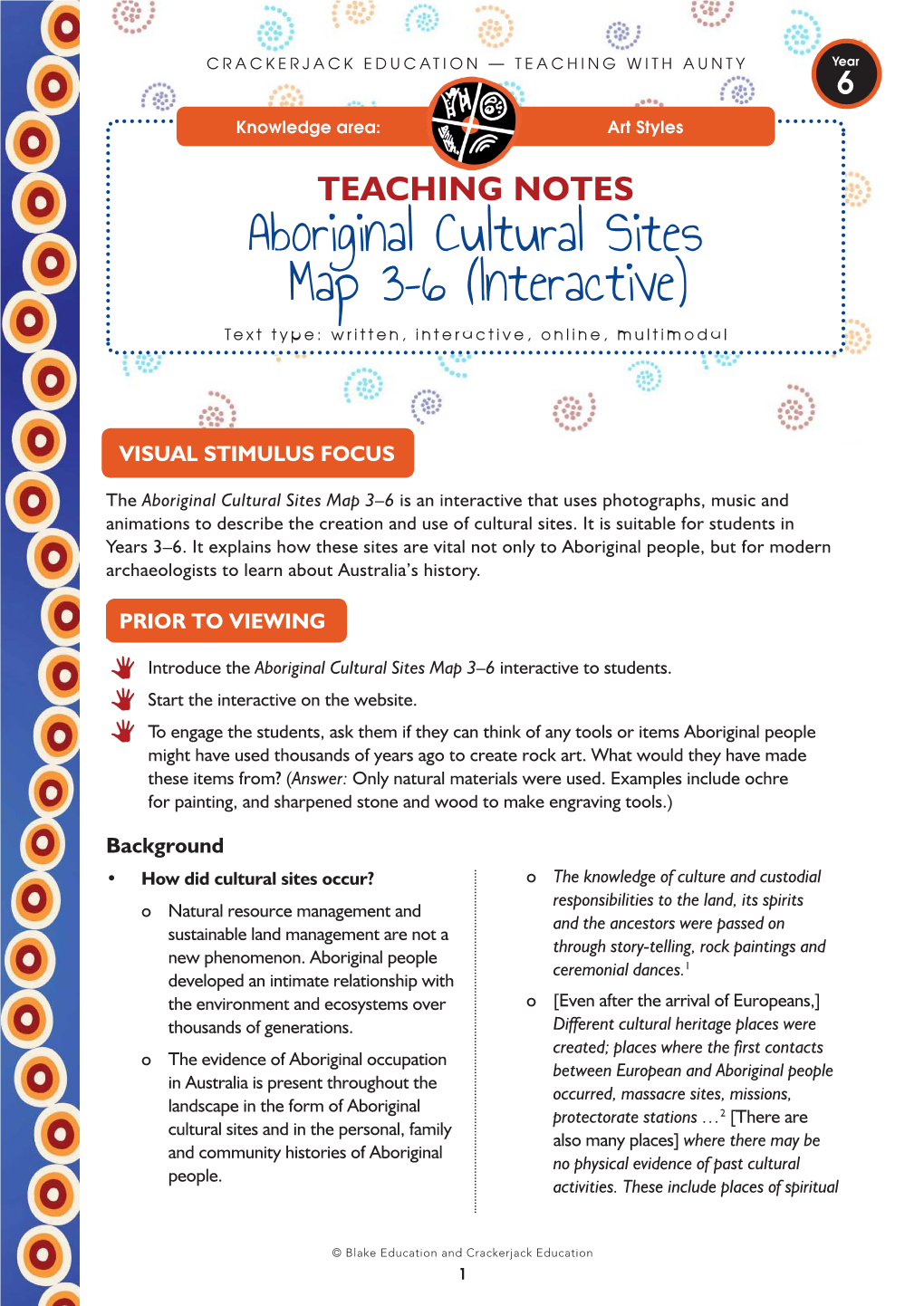 Aboriginal Cultural Sites Map 3–6 (Interactive) Text Type: Written, Interactive, Online, Multimodal