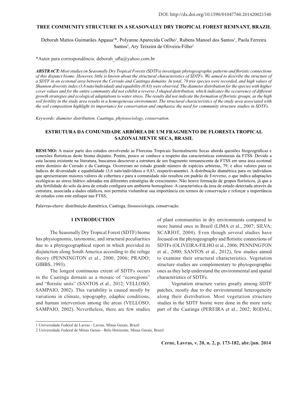 Tree Community Structure in a Seasonally Dry Tropical Forest Remnant, Brazil