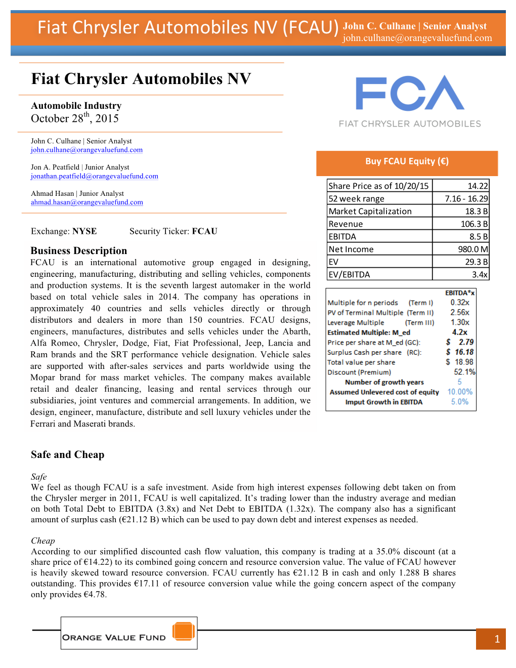 Fiat Chrysler Automobiles NV (FCAU) John C