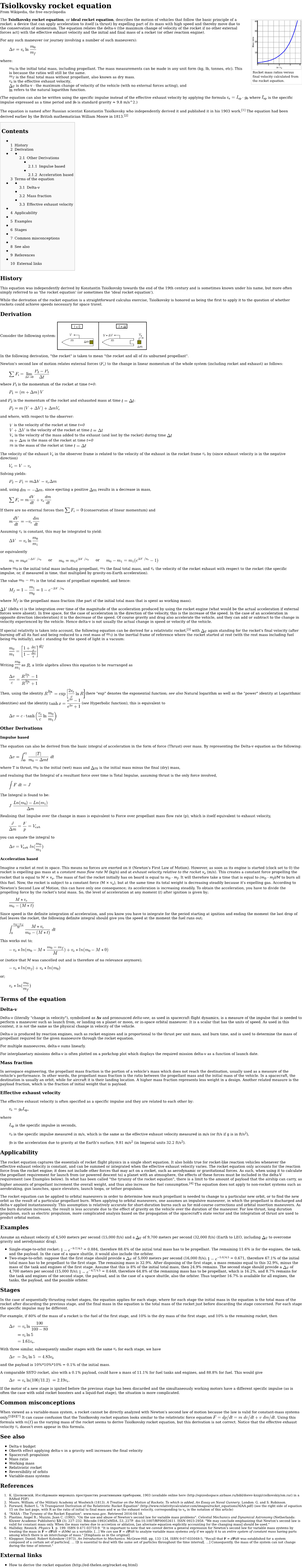 Tsiolkovsky Rocket Equation from Wikipedia, the Free Encyclopedia