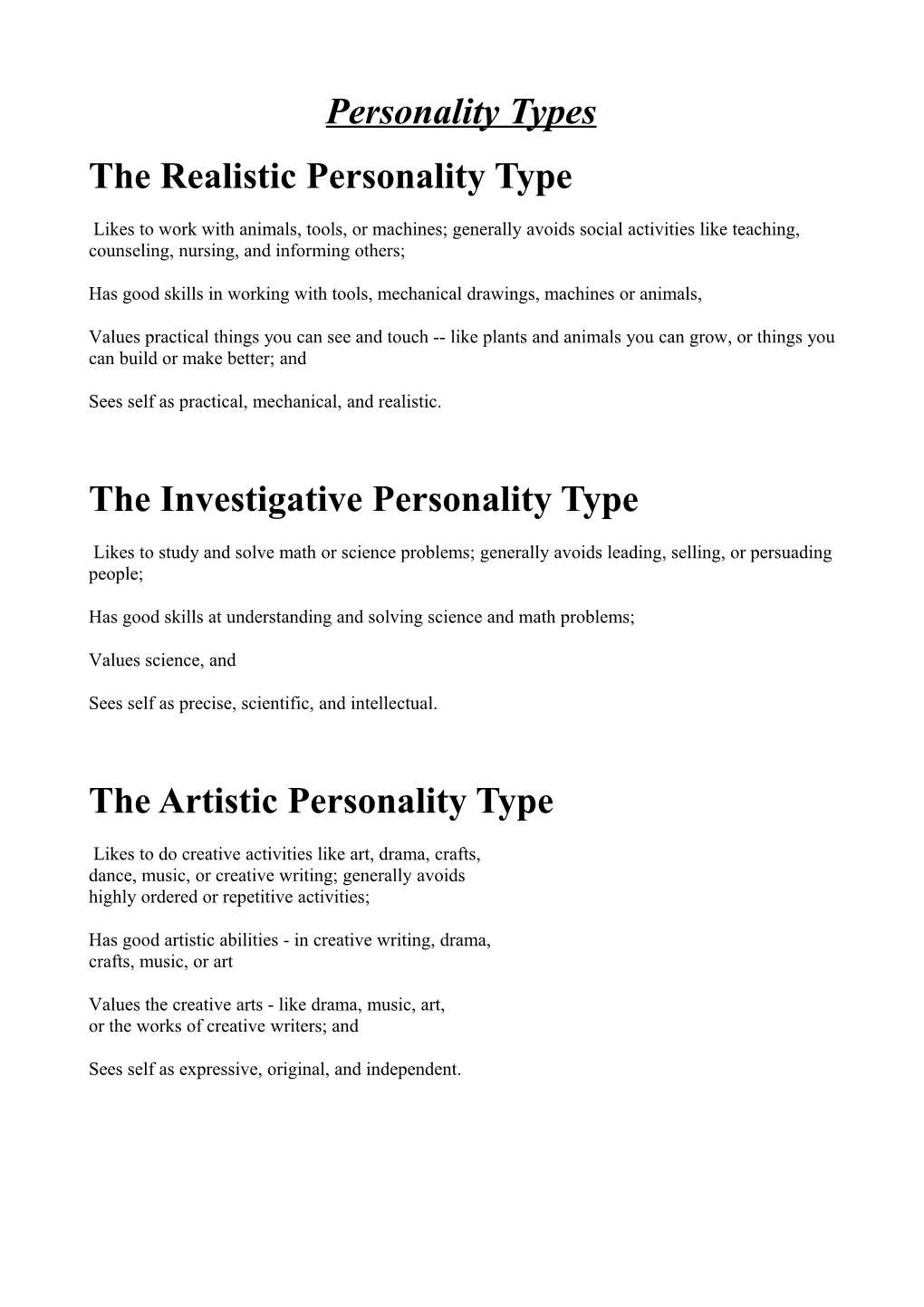 The Realistic Personality Type