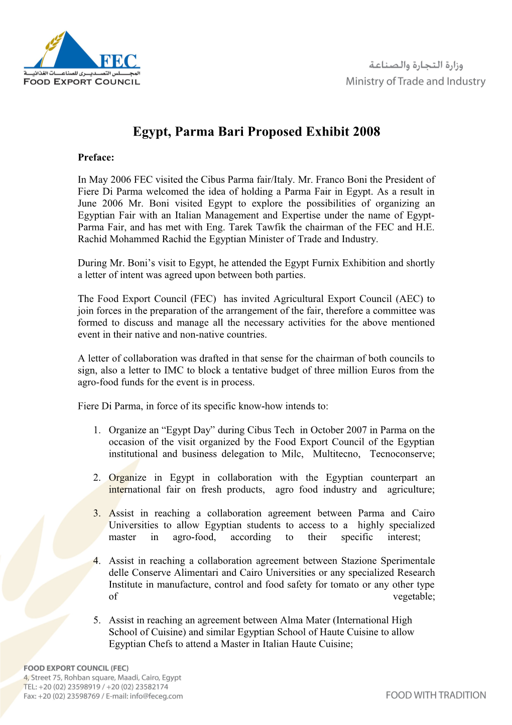Egypt, Parma Bari Proposed Exhibit 2008