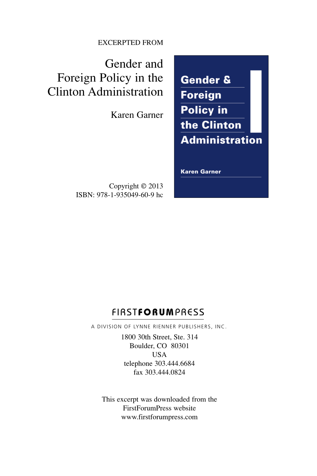 Gender and Foreign Policy in the Clinton Administration