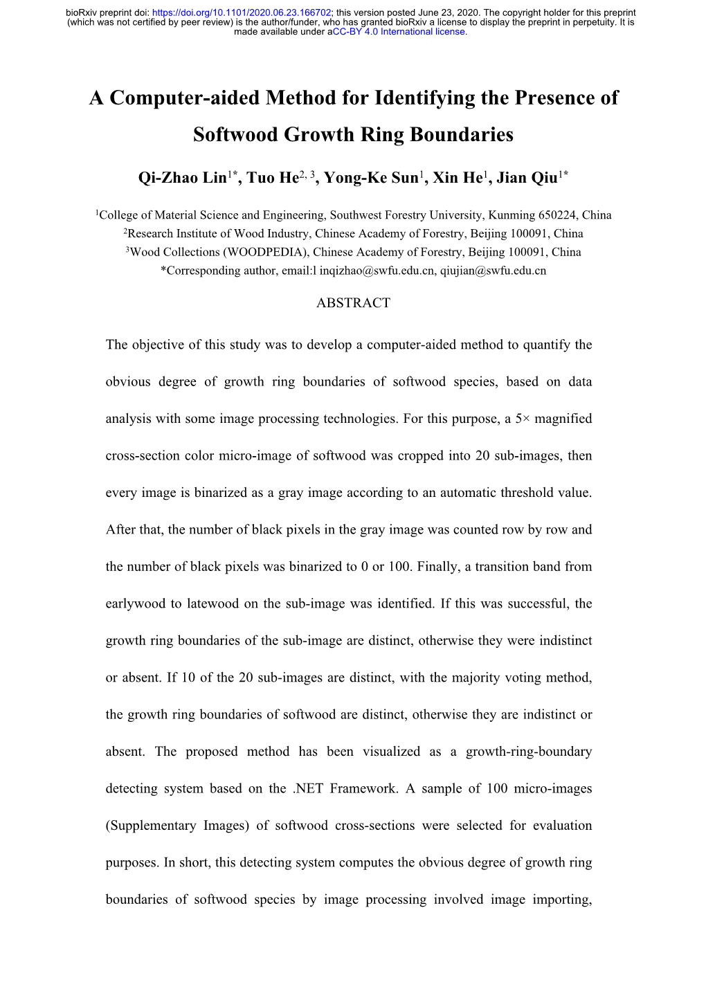 A Computer-Aided Method for Identifying the Presence of Softwood Growth Ring Boundaries