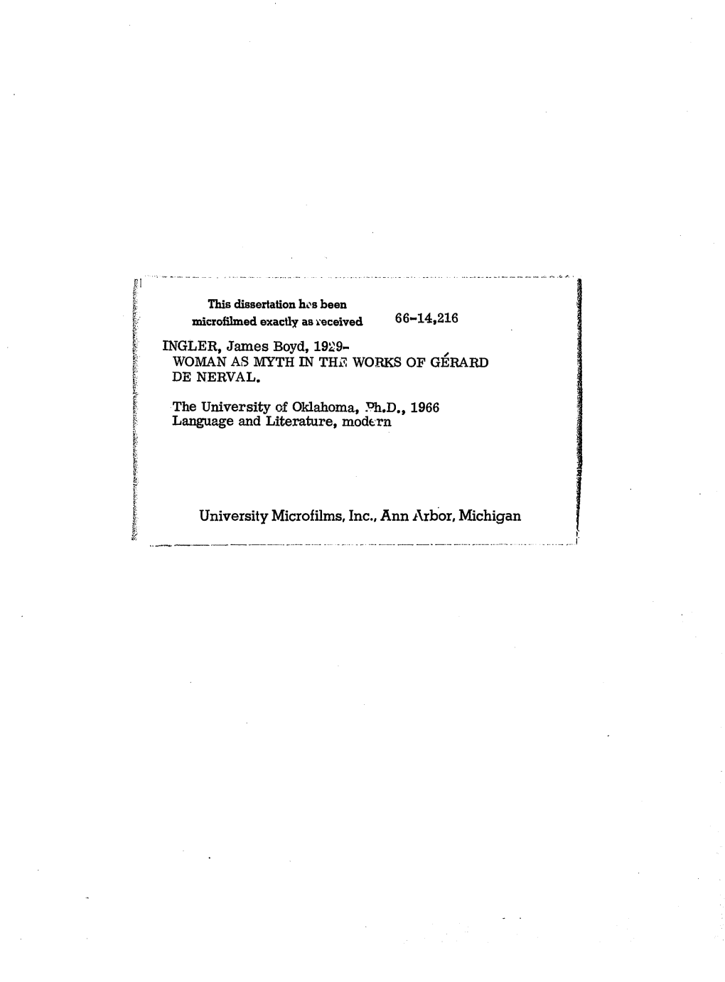 University Microfilms, Inc., Ann Arbor, Michigan the UNIVERSITY OE OKLAHOMA GRADUATE COLLEGE