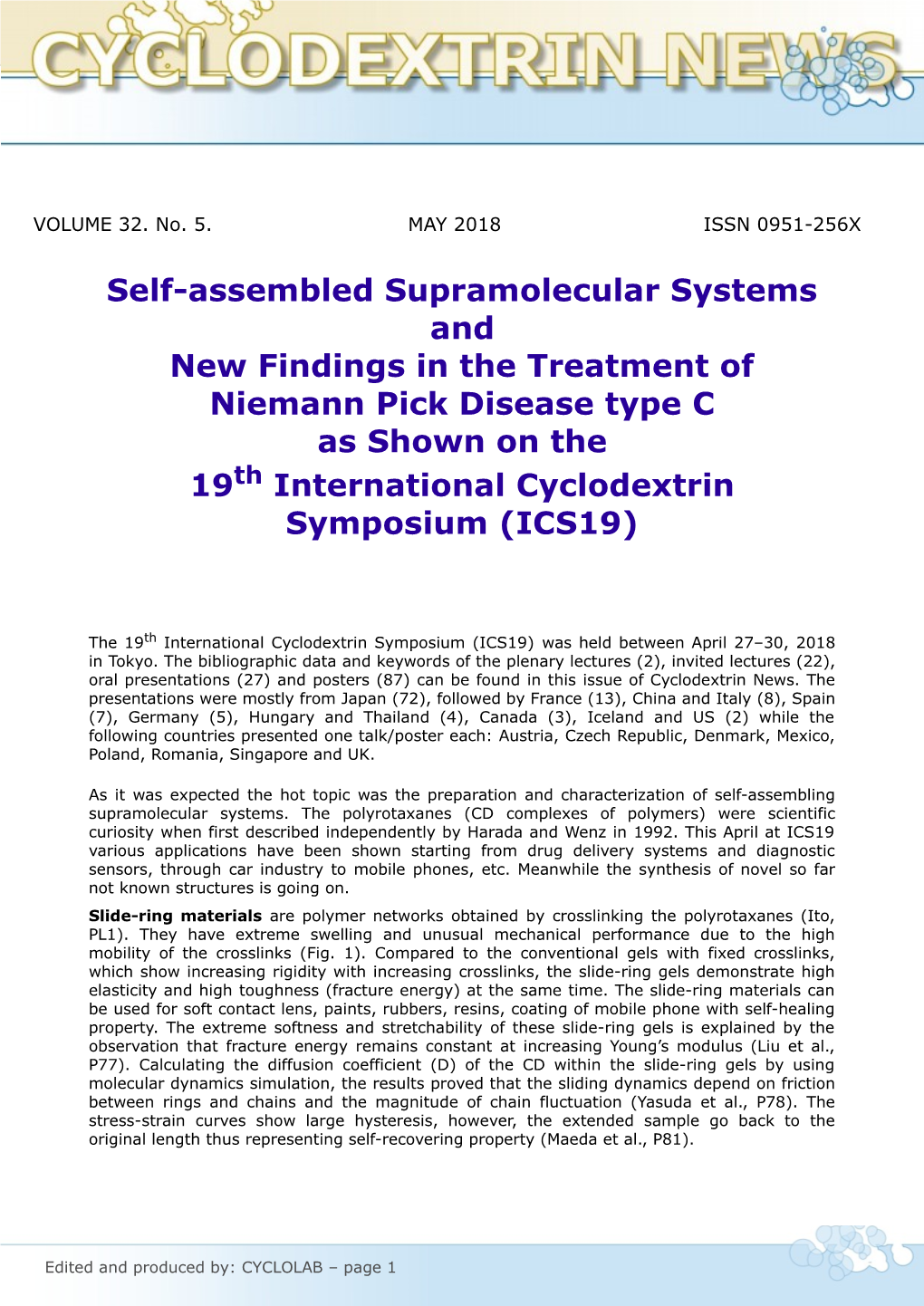 Self-Assembled Supramolecular Systems and New Findings in the Treatment of Niemann Pick Disease Type C As Shown on the 19 Intern