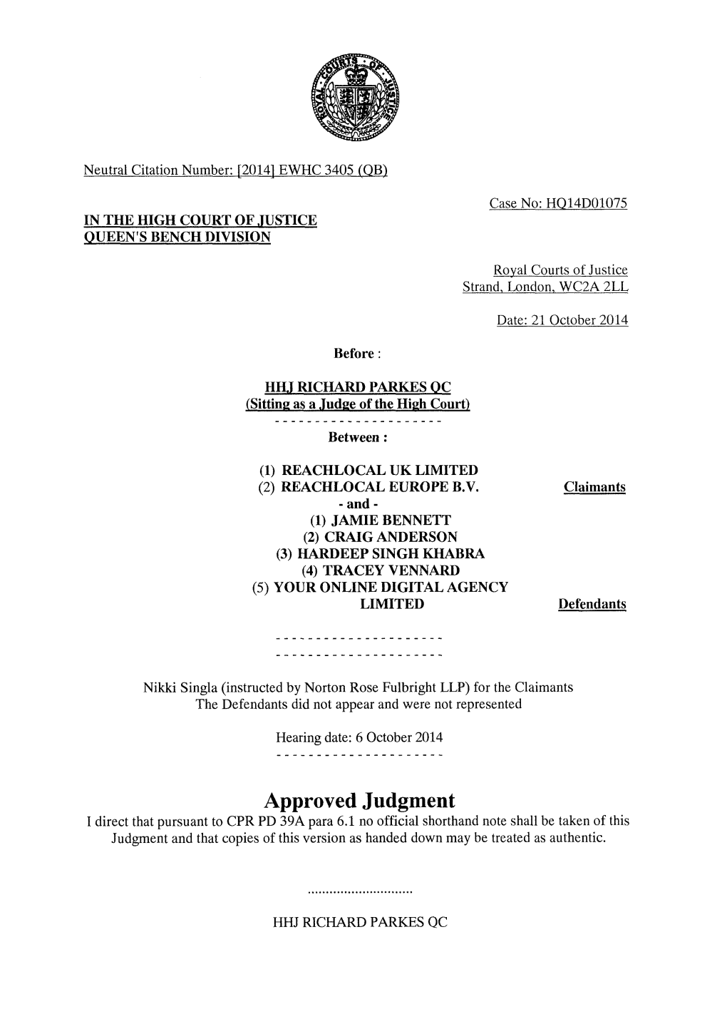 Approved Judgment