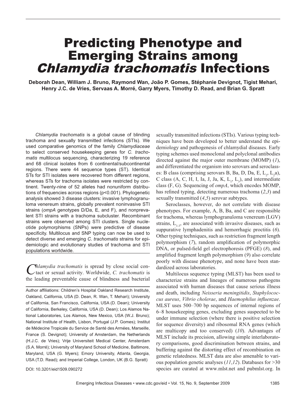 Chlamydia Trachomatis Infections Deborah Dean, William J