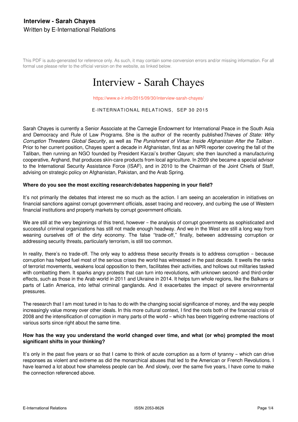 Sarah Chayes Written by E-International Relations