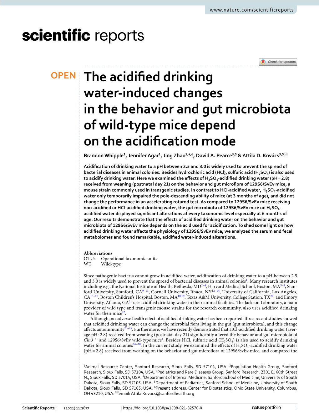 The Acidified Drinking Water-Induced Changes in the Behavior and Gut