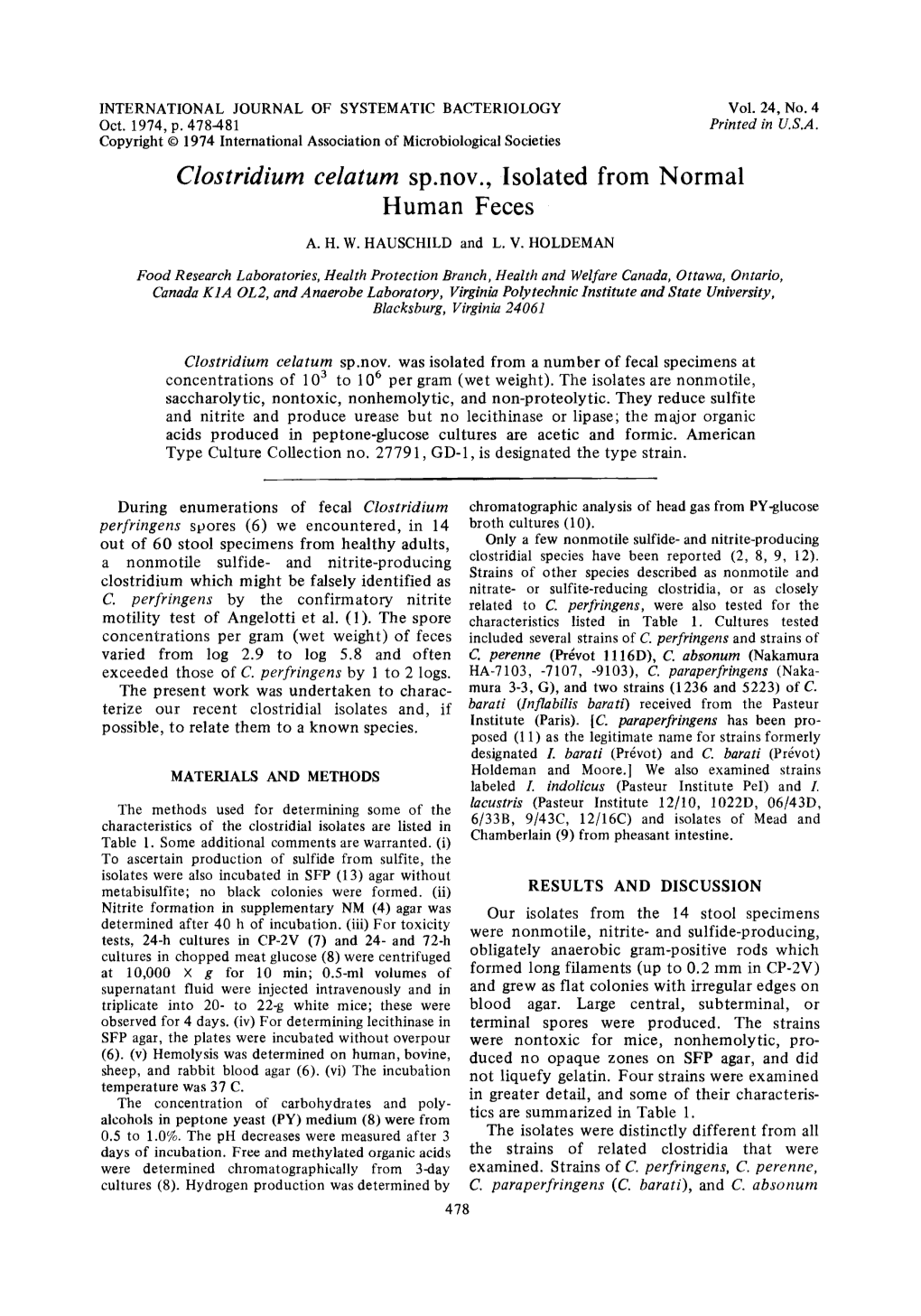 Czostridium Celatum Sp.Nov., Isolated from Normal Human Feces