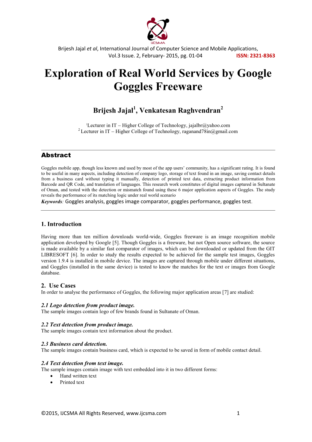 Exploration of Real World Services by Google Goggles Freeware