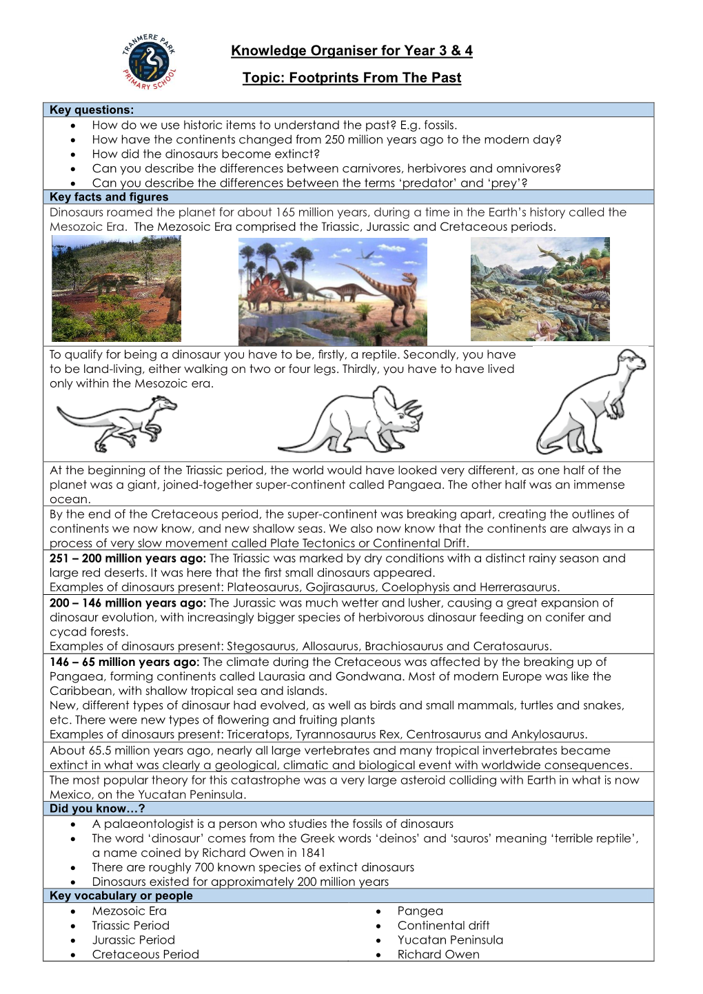 Knowledge Organiser for Year 3 & 4 Topic: Footprints from the Past