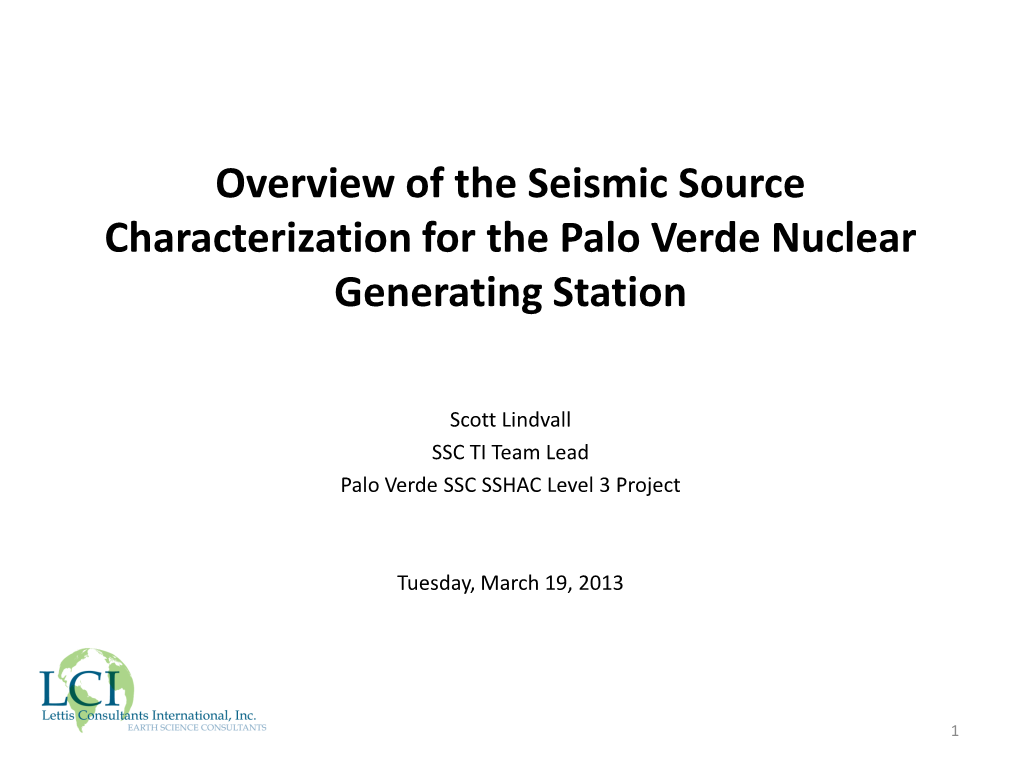 Overview of the Seismic Source Characterization for the Palo Verde Nuclear Generating Station