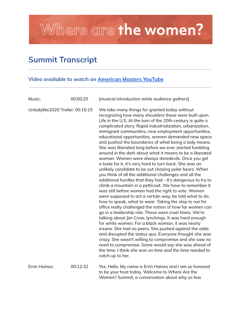 Where Are the Women Summit Full Program Transcript Original.Docx