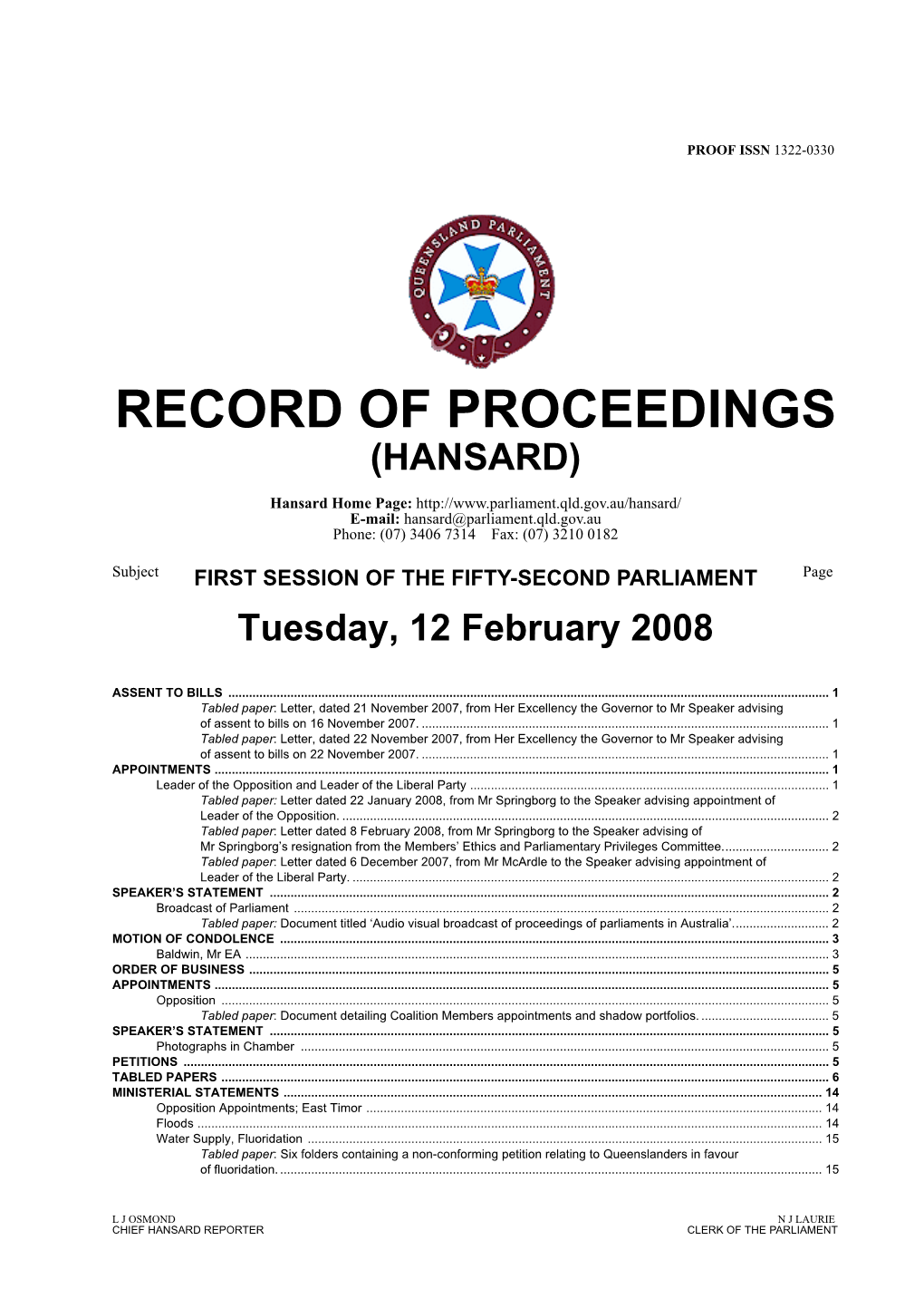 Record of Proceedings (Hansard)