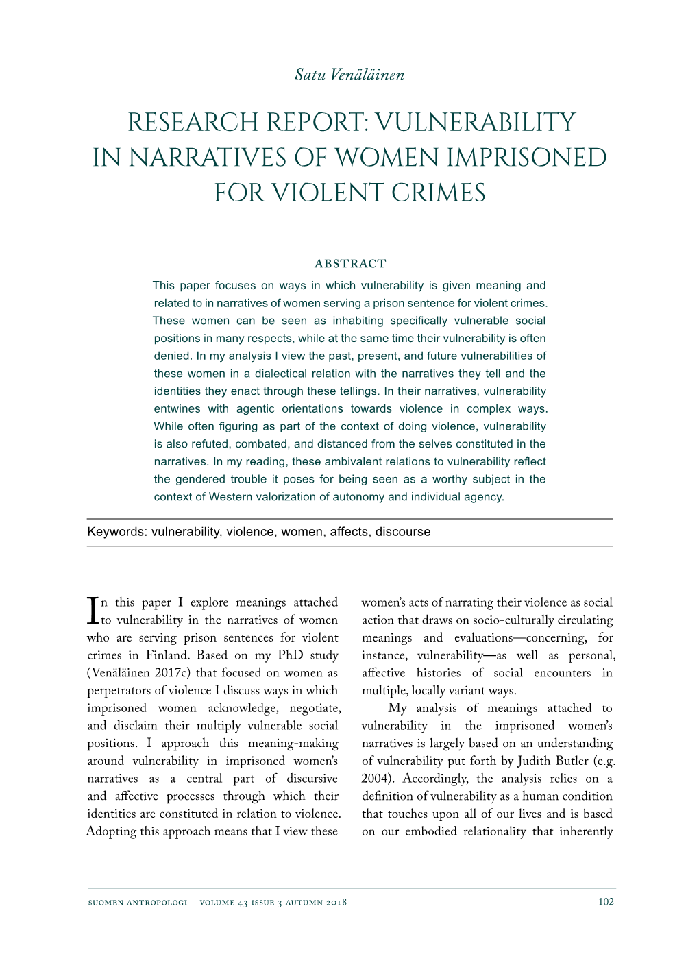 Vulnerability in Narratives of Women Imprisoned for Violent Crimes