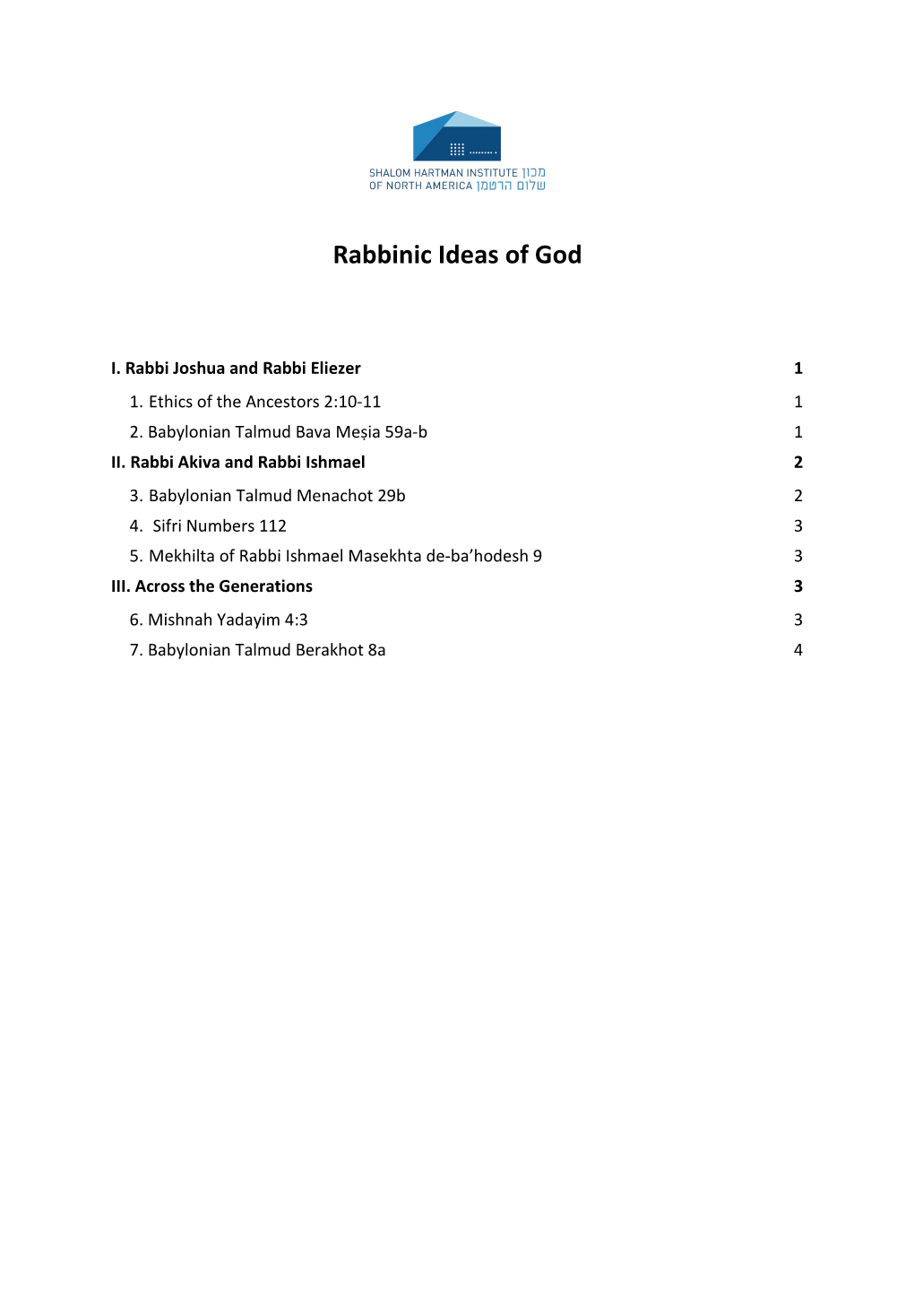 Rabbinic Ideas of God