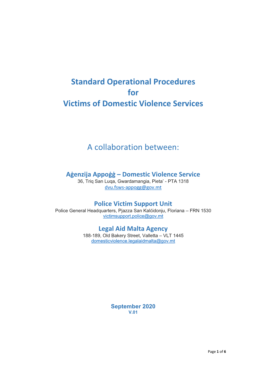 Standard Operational Procedures for Victims of Domestic Violence Services