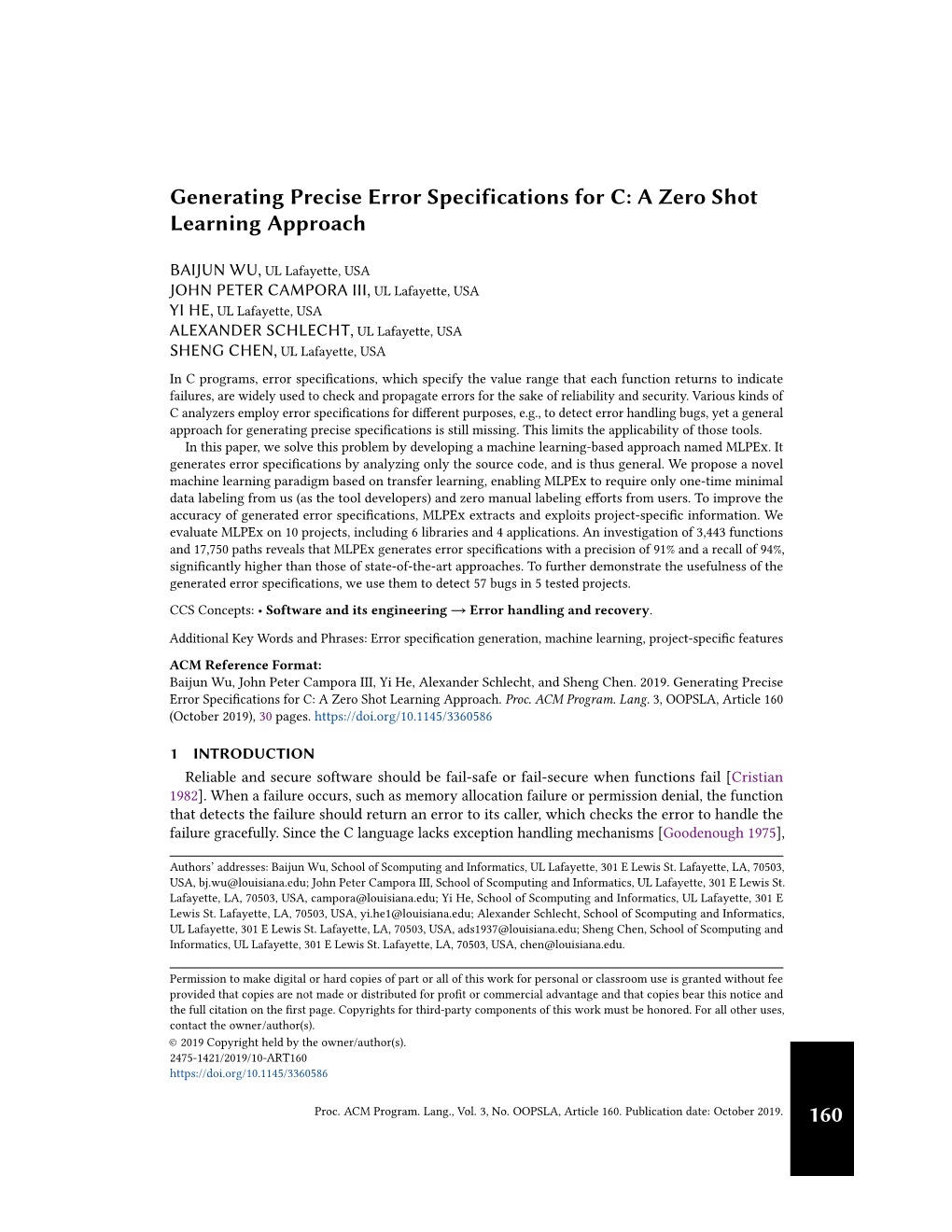 160 Generating Precise Error Specifications for C