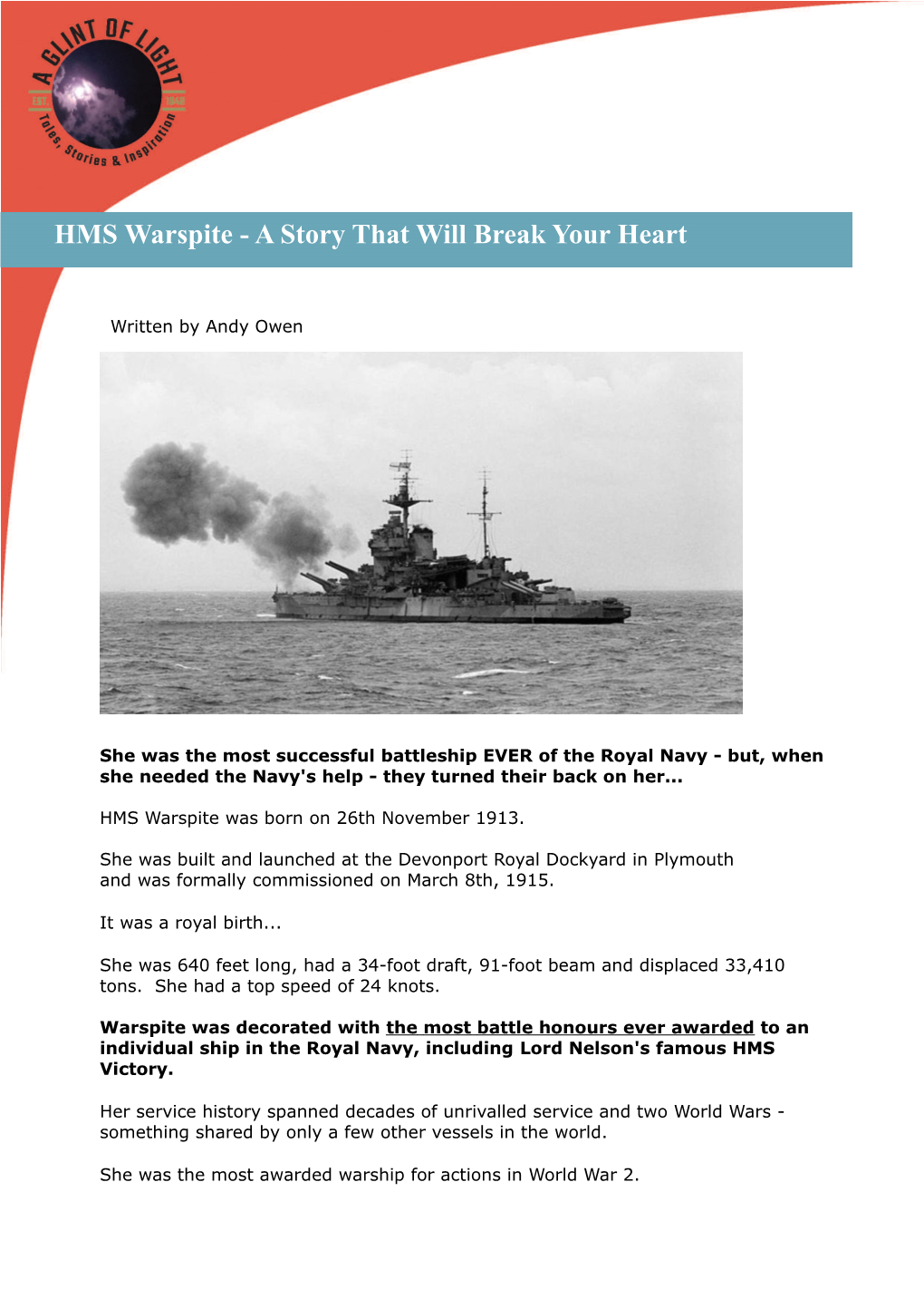 HMS Warspite - a Story That Will Break Your Heart