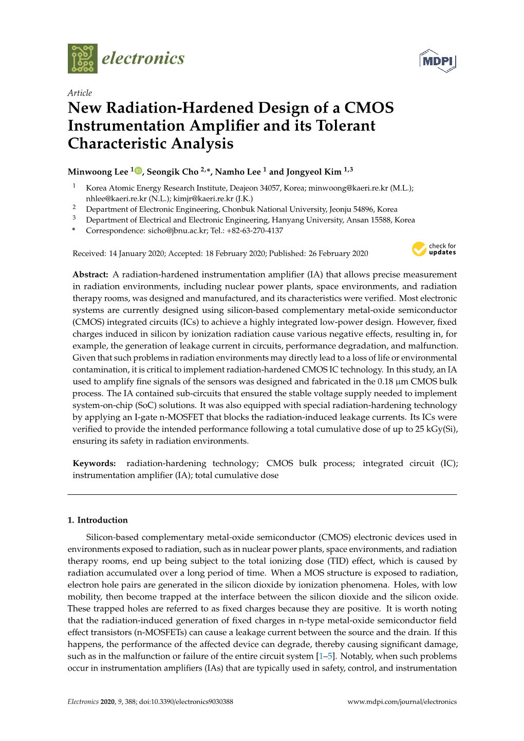 New Radiation-Hardened Design of a CMOS Instrumentation Amplifier