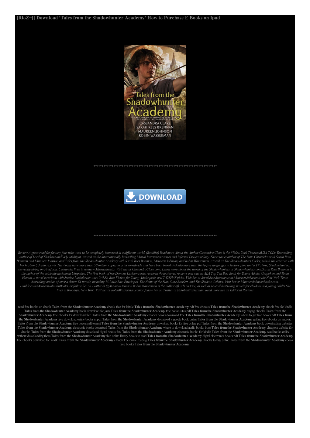 [Rioz=[[ Download 'Tales from the Shadowhunter Academy' How to Purchase E Books on Ipad
