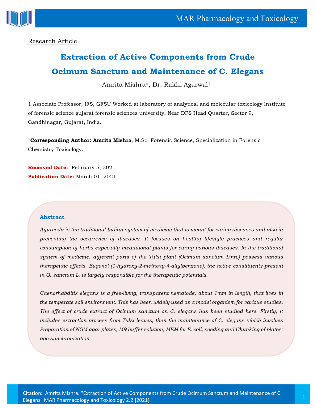 Extraction of Active Components from Crude Ocimum Sanctum and Maintenance of C
