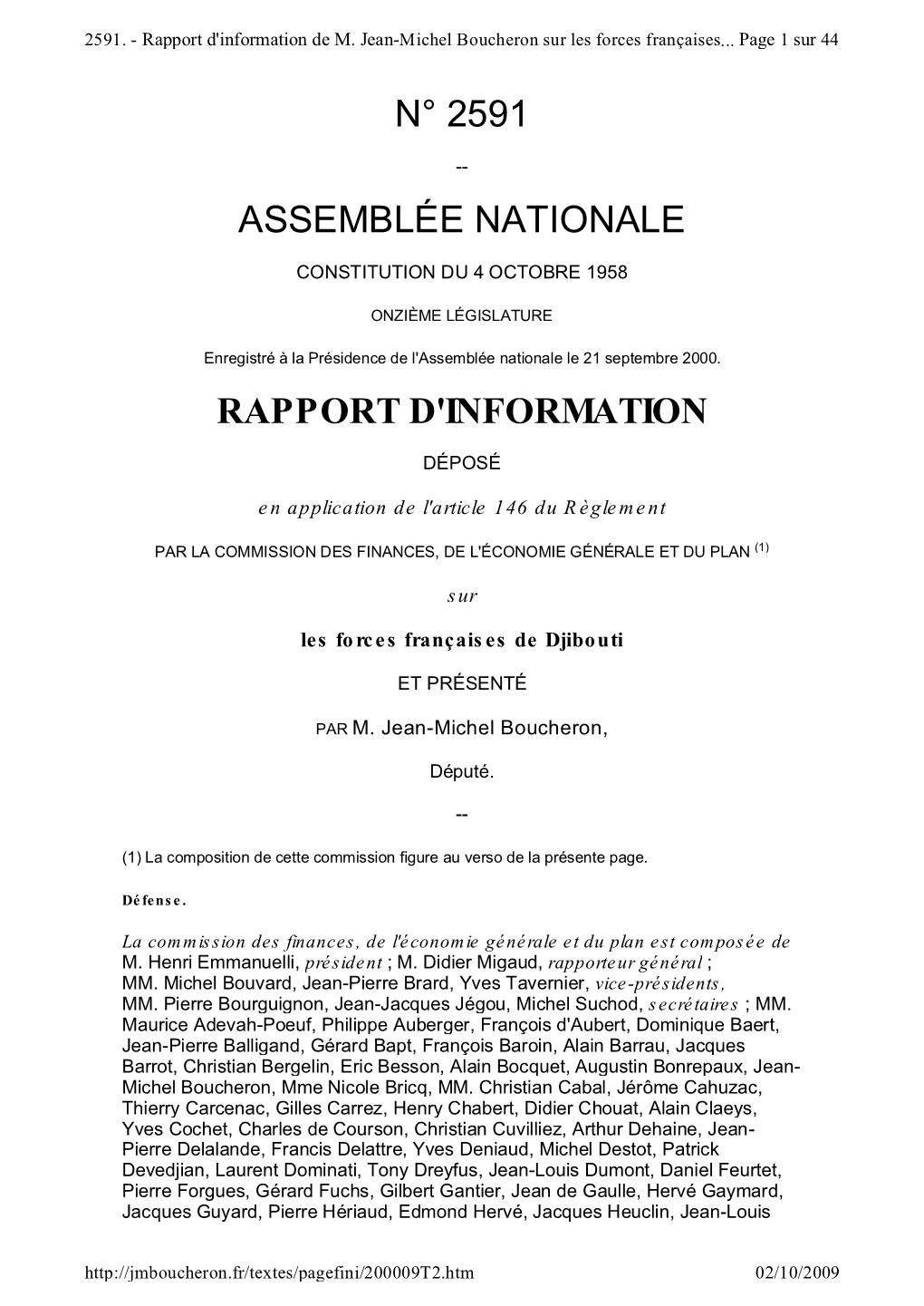 N° 2591 Assemblée Nationale Rapport D'information