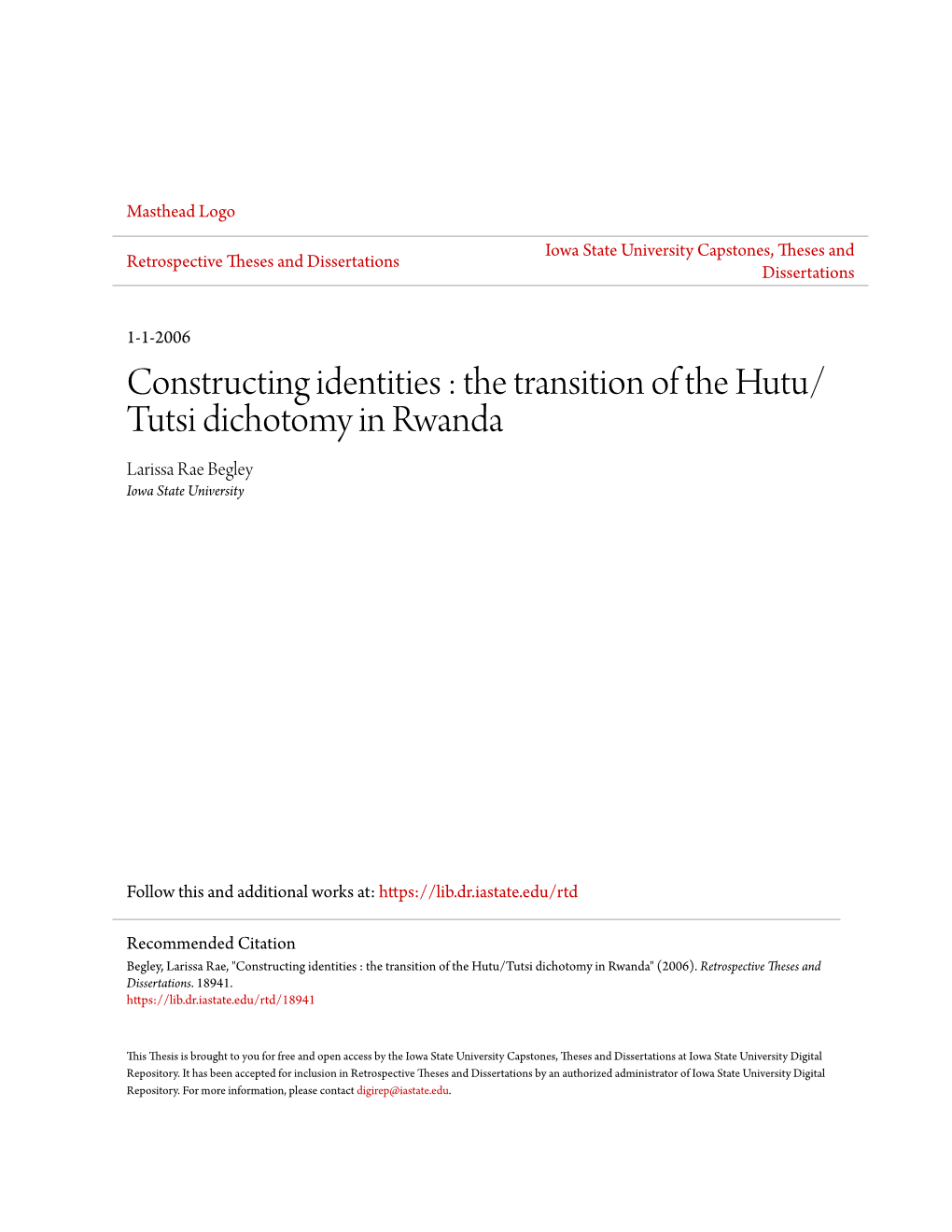 The Transition of the Hutu/Tutsi Dichotomy in Rwanda