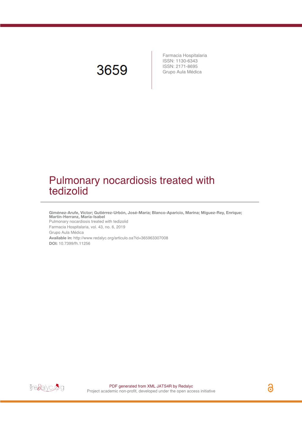 Pulmonary Nocardiosis Treated with Tedizolid