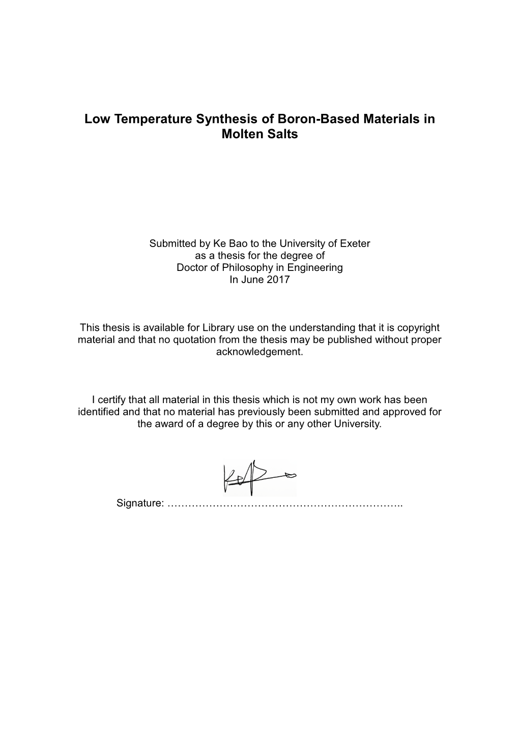 Low Temperature Synthesis of Boron-Based Materials in Molten Salts