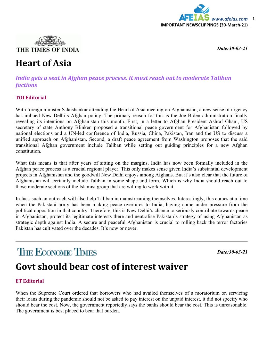 Heart of Asia Govt Should Bear Cost of Interest Waiver