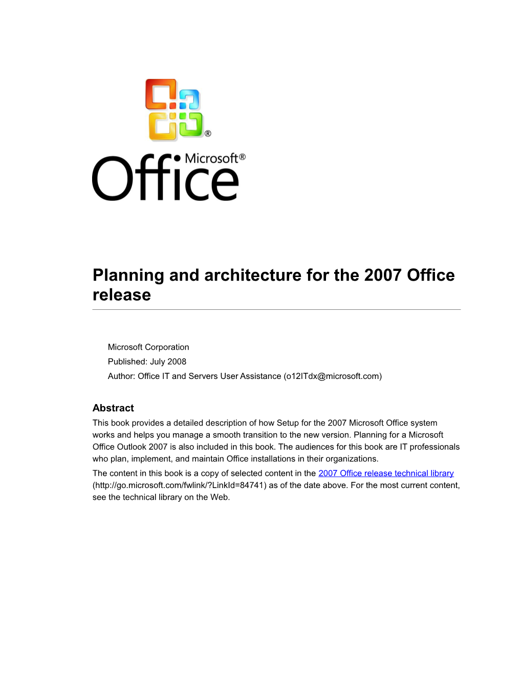 Planning and Architecture for the 2007 Office Release