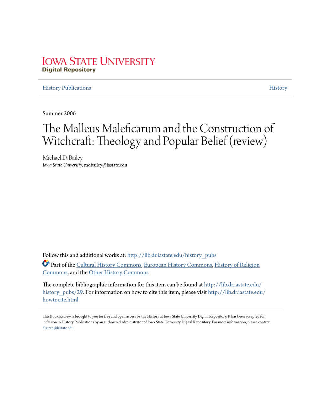 The Malleus Maleficarum and the Construction of Witchcraft: Theology