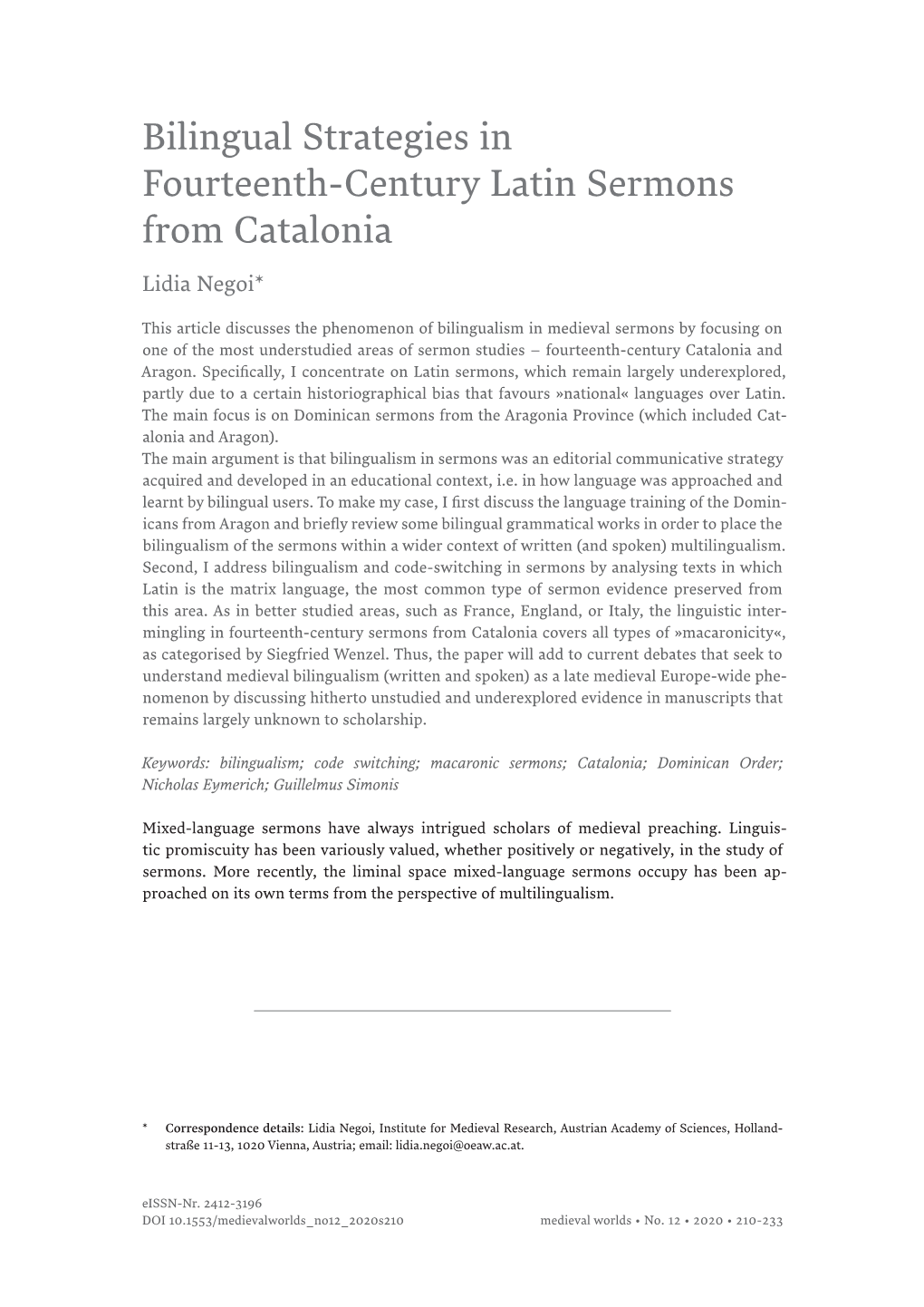 Bilingual Strategies in Fourteenth-Century Latin Sermons from Catalonia